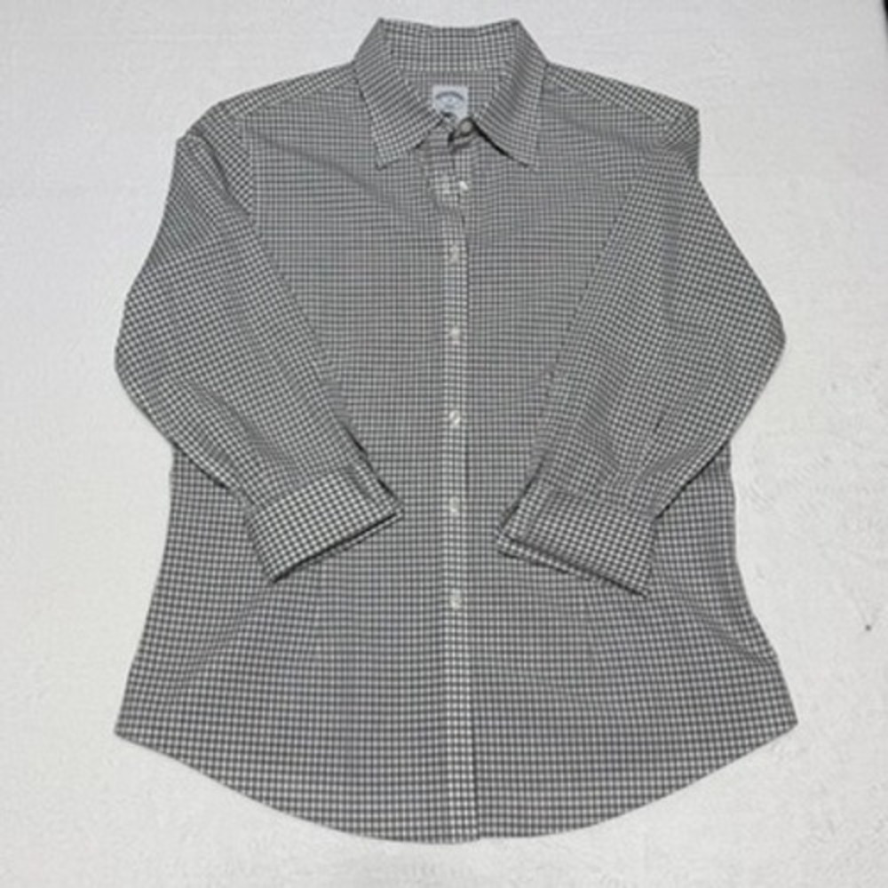 Brooks Brothers 346 Womens Size 8 Fitted Cotton Gingham Dress Shirt Black White